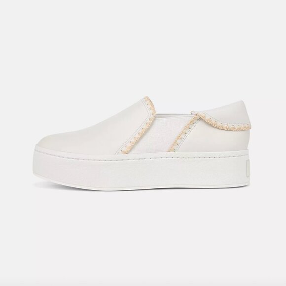 VINCE - Warren Raffia-Trim Leather Sneaker - White - Size 10 - Picture 11 of 14